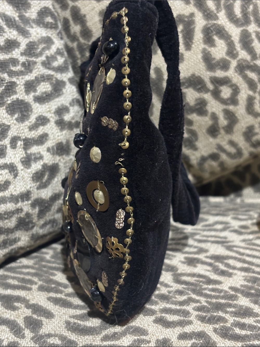 Beaded evening bag black velvet small shoulder bag sequin mixed metallic dressy - Picture 7 of 11